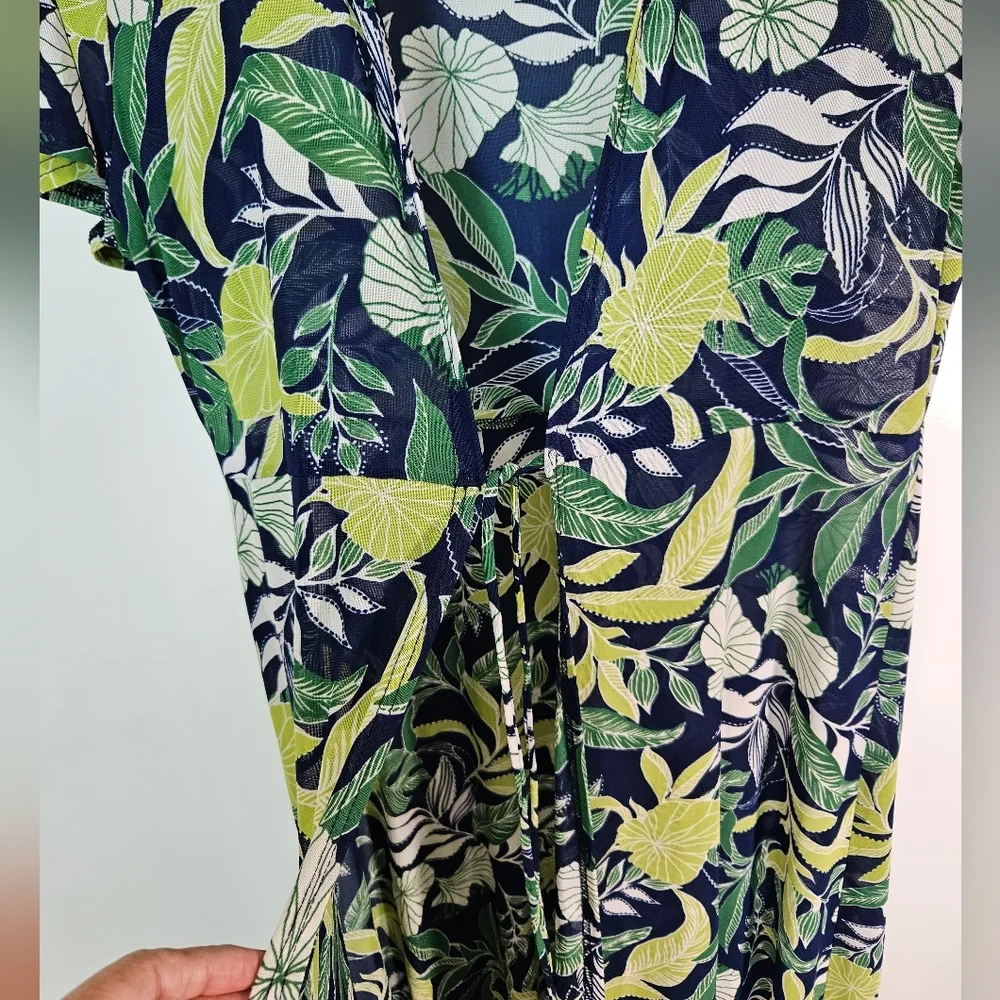 Ember XL Tropical Leaf Print Collared Tie Waist Cover-Up